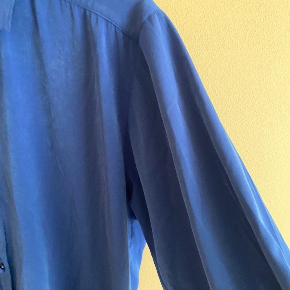 Vintage Tilley Silks Microfibre Button Down Blouse Woman Medium Blue Dopamine - Picture 6 of 14